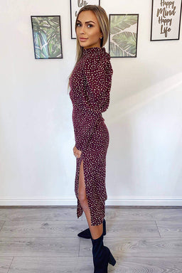 Plum Spotty High Neck Midi Dress