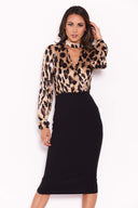 Plunge Leopard Print 2 In 1 Dress