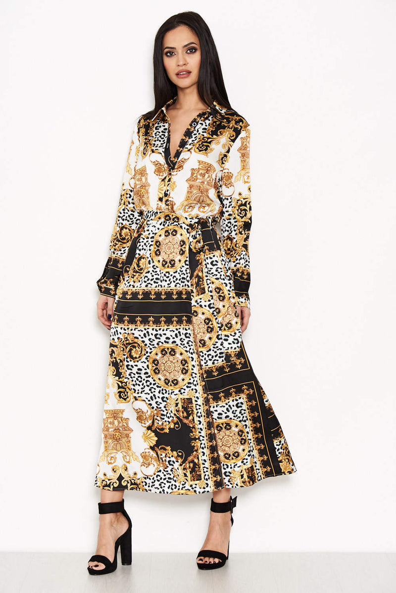 Printed Long Sleeve Shirt Dress