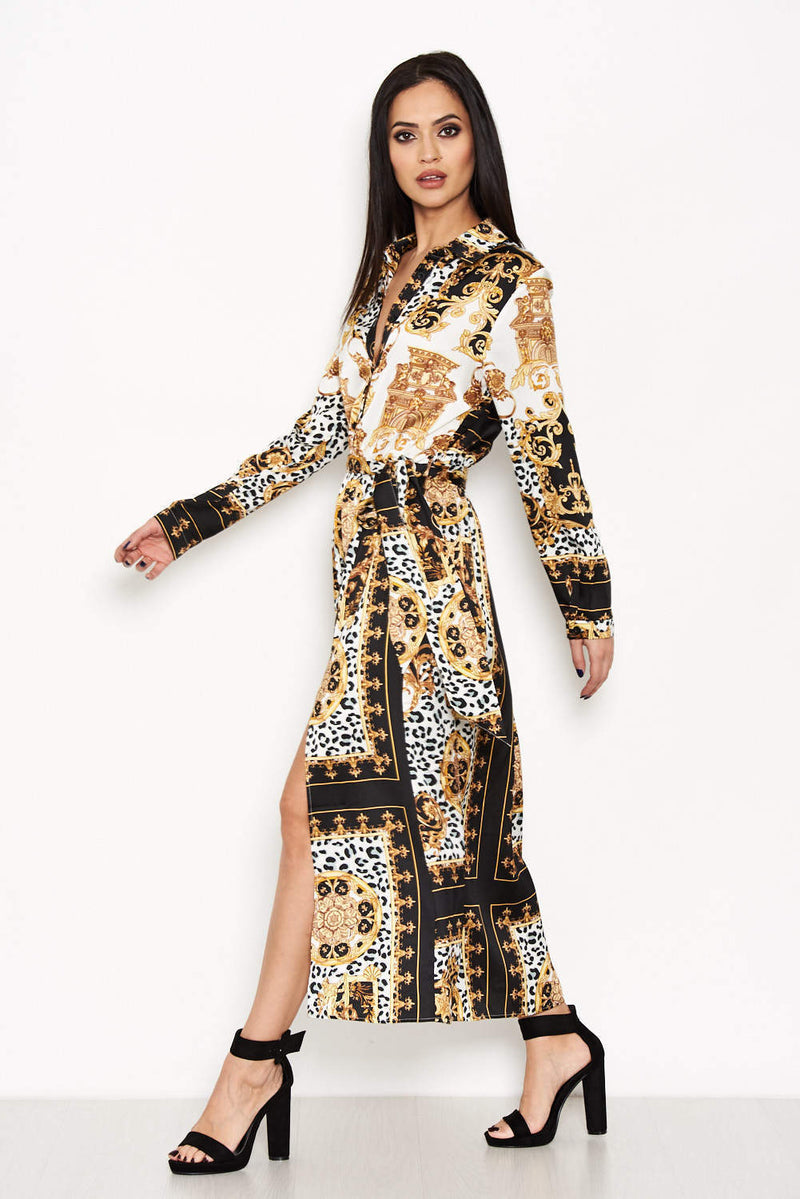 Printed Long Sleeve Shirt Dress