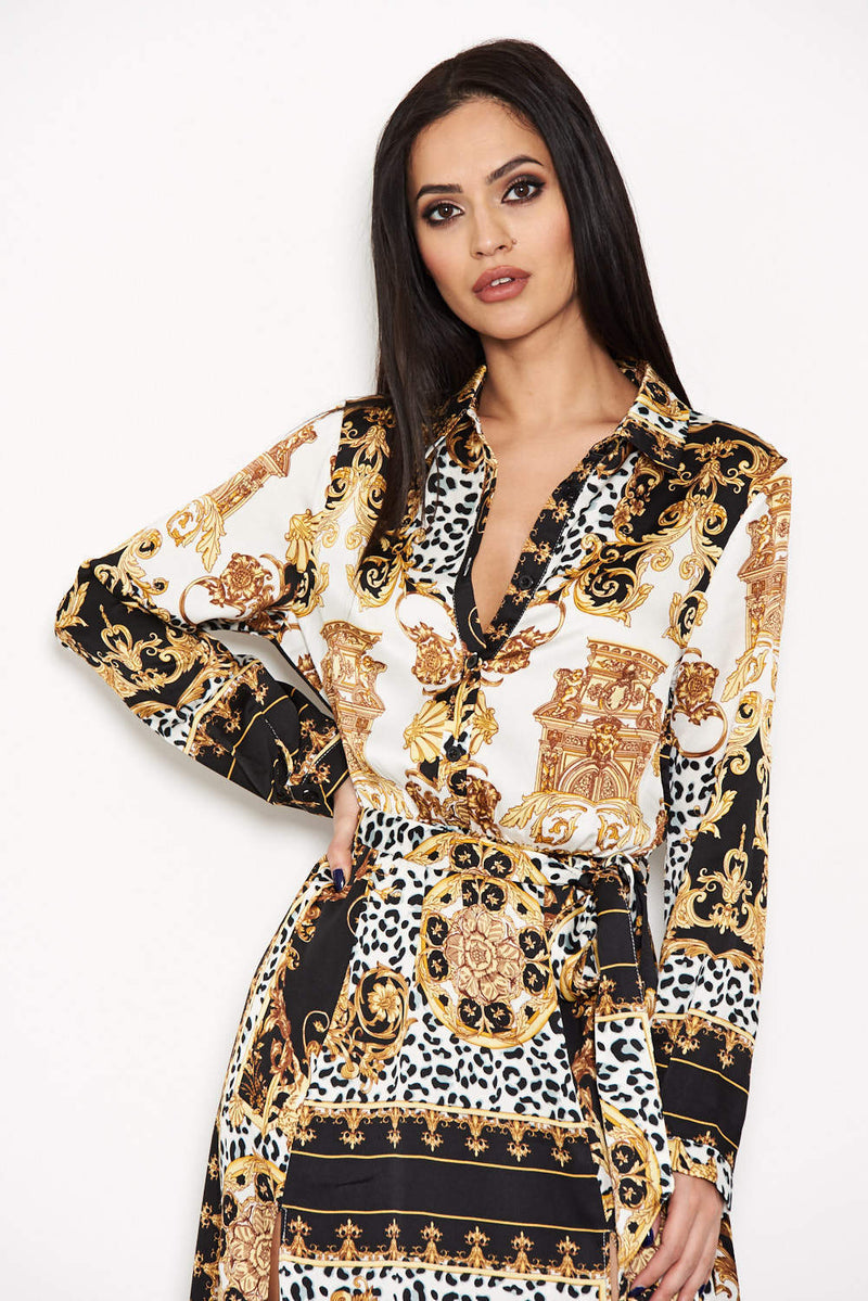 Printed Long Sleeve Shirt Dress