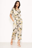 Printed Tie Belt Culotte Jumpsuit