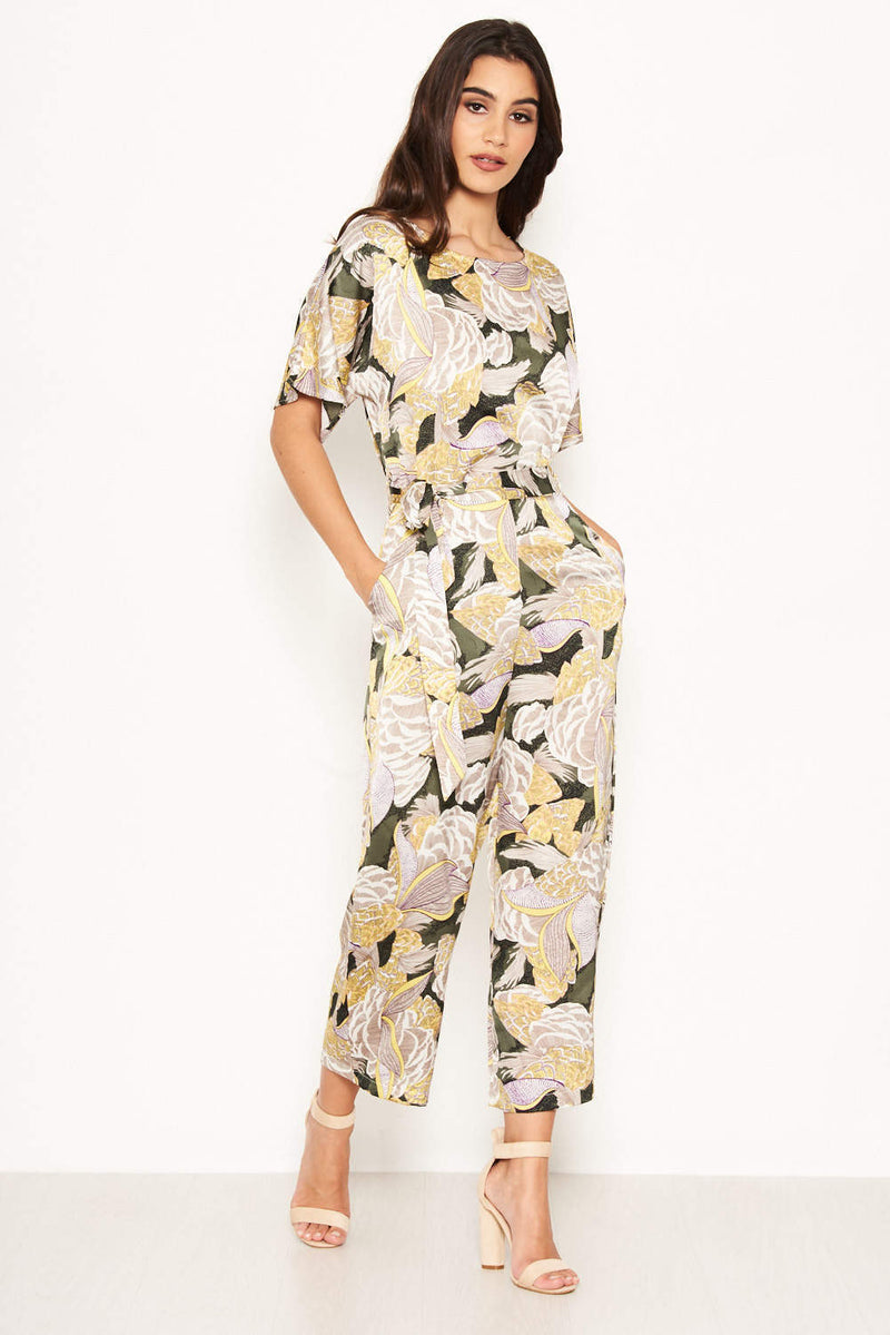 Printed Tie Belt Culotte Jumpsuit