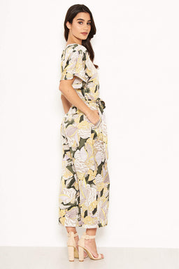 Printed Tie Belt Culotte Jumpsuit