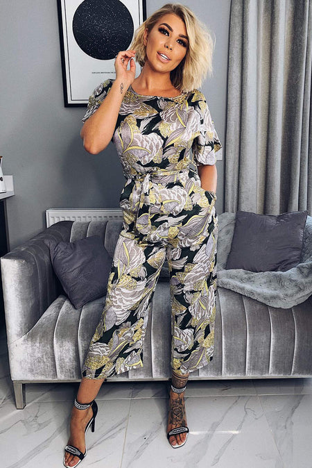 Printed Tie Belt Culotte Jumpsuit