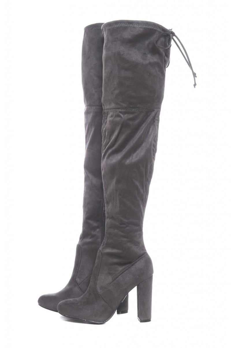 Faux Suede Knee High Heeled Boots