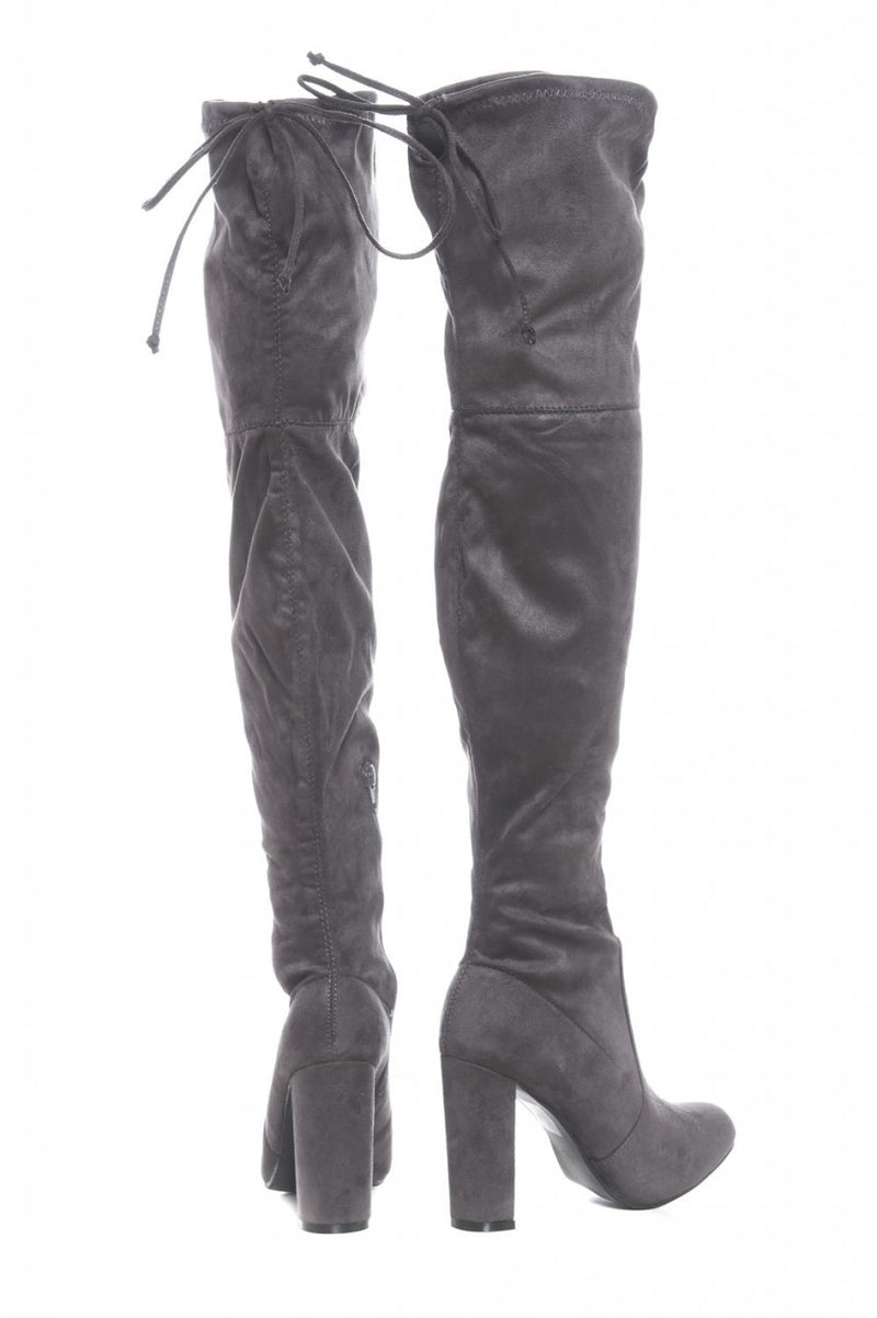 Faux Suede Knee High Heeled Boots