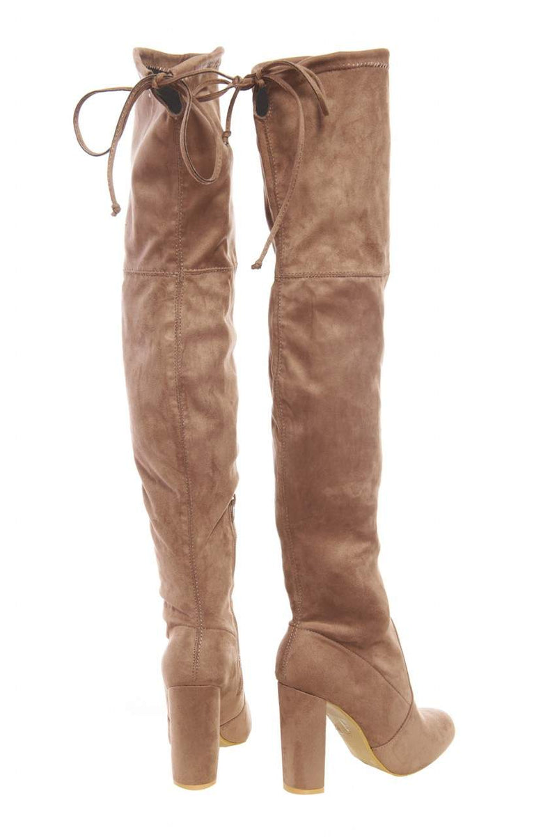 Faux  Suede Knee High Heeled Boots