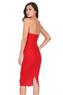 Red Notch Front Bodycon Dress