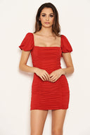 Red Ruched Bodycon Mini Dress