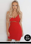 Red Strappy Mesh Insert Bodycon Dress