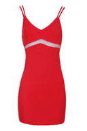 Red Strappy Mesh Insert Bodycon Dress