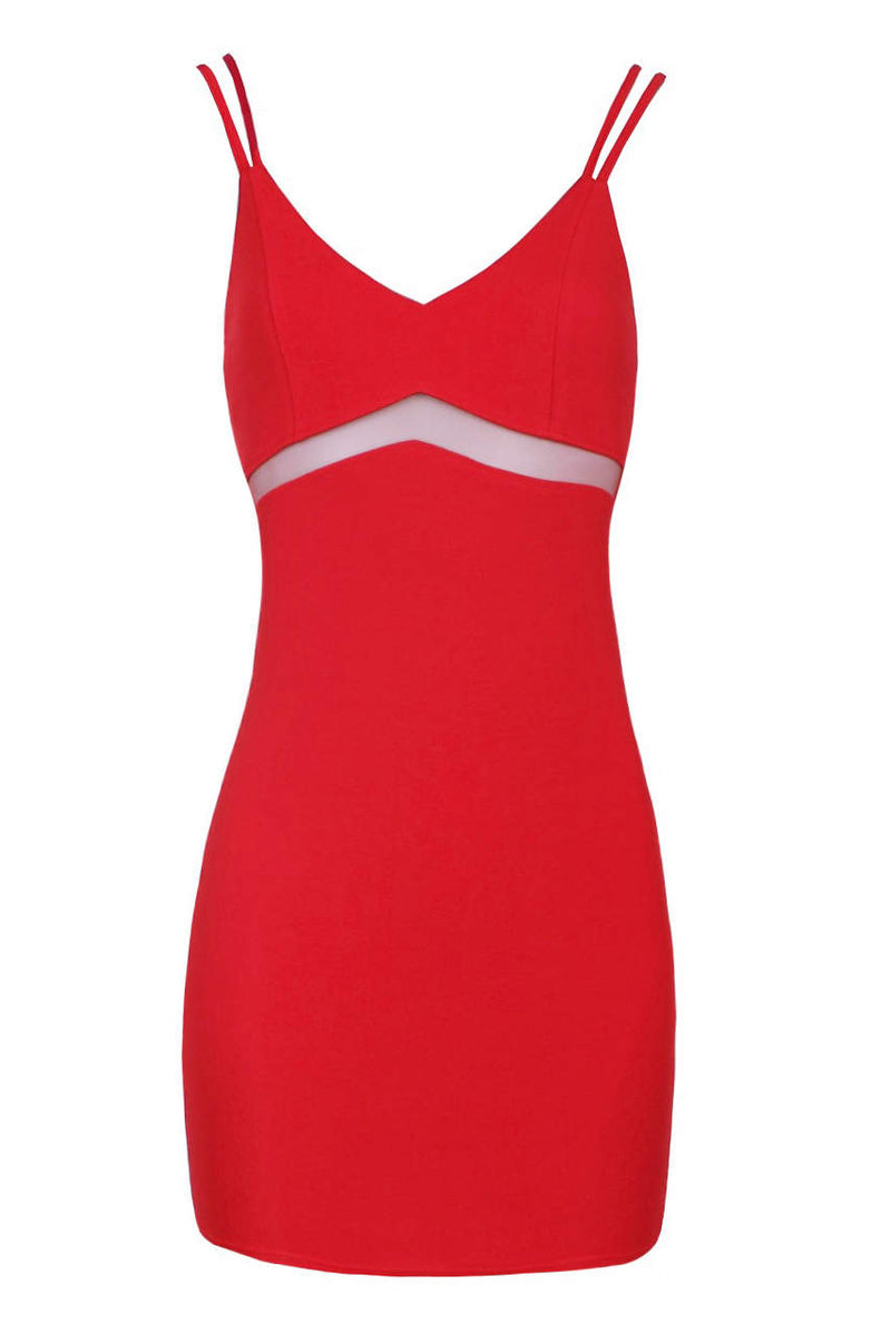 Red Strappy Mesh Insert Bodycon Dress AX Paris Red Strappy Mesh Insert Bodycon Dress AX Paris
