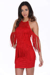 Red Tassel Detail Cold Shoulder Mini Dress