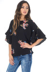 Black Floral Frill Sleeved Top
