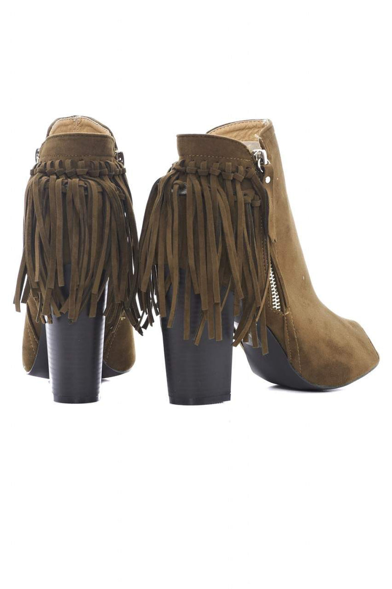 Tassel Peep Toe Heeled Boot