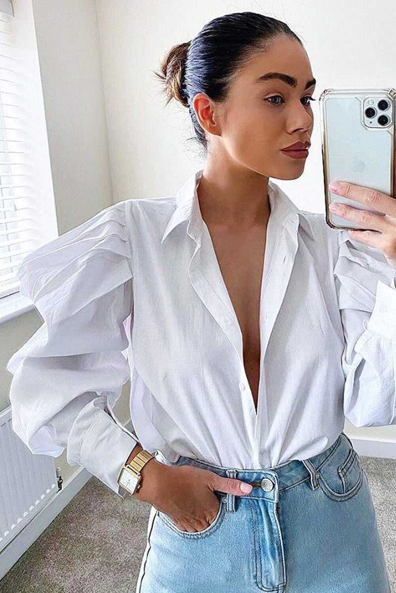 Cream Poplin Puff Sleeve Shirt