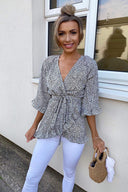 Cream Printed Wrap Top