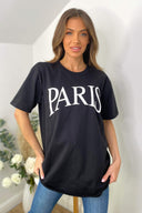 Black Paris Printed Oversized Tee