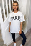 White Paris printed Oversized Tee