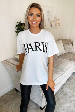 White Paris printed Oversized Tee