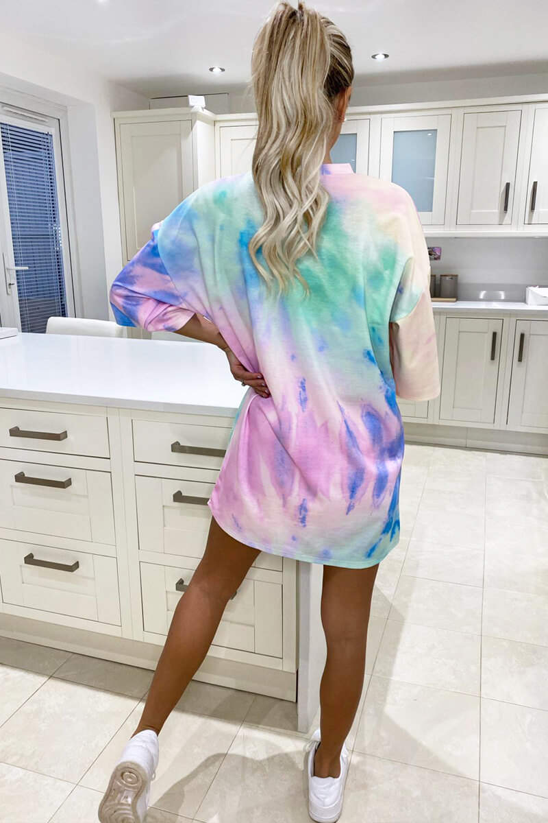 Rainbow Tie Dye Oversized T-Shirt Dress – AX Paris Rainbow Tie Dye Oversized T-Shirt Dress – AX Paris
