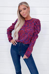 Red Animal Printed Puff Sleeve Blouse