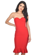 Red Bandeau Frill Hem Dress