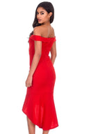 Red Bardot Fishtail Midi Dress