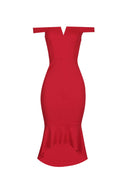 Red Bardot Fishtail Midi Dress