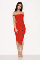 Red Button Front Bardot Dress