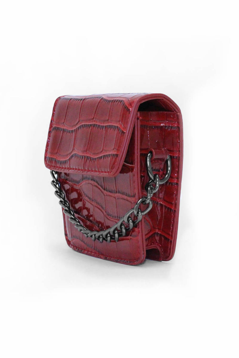 Red Chain and Strap Croc Mini Bag
