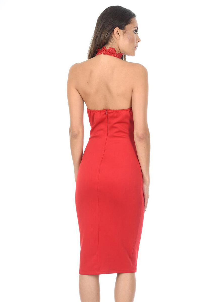 Red Choker Midi Dress