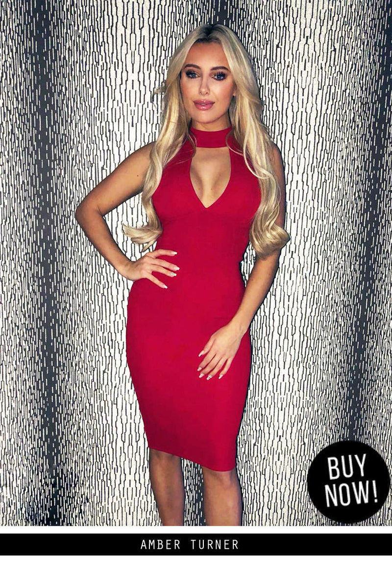 Red Choker Neck Midi Dress AX Paris Red Choker Neck Midi Dress AX Paris