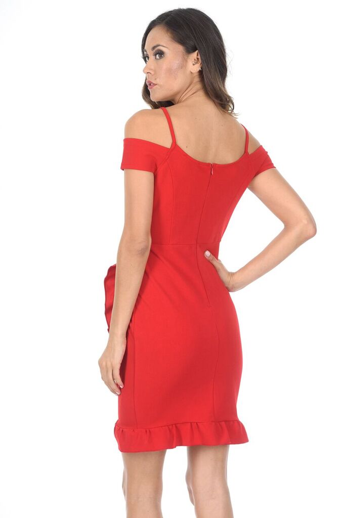 Red Cold Shoulder Wrap Mini Dress AX Paris