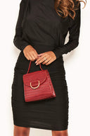 Red Croc Mini Patent Bag With Gold Ring