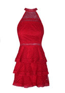 Red Crochet Choker Neck Dress