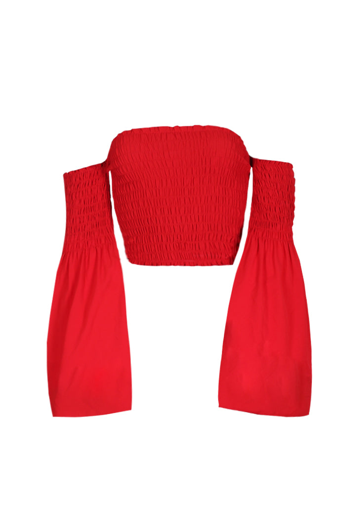 Red Crop Flare Sleeve Top