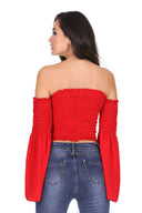 Red Crop Flare Sleeve Top