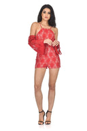 Red Cut Out Shoulder Lace Contrast Playsuit