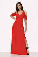 Red Cut Out Shoulder Maxi Dress