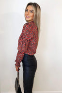 Red Ditsy Floral Grouped Sleeve Shirt