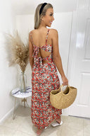 Red Ditsy Printed Tie Back Maxi Dress