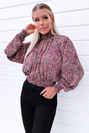 Red Ditsy Shirring Crop Blouse