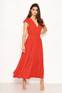 Red Elastic Waist Maxi Dress