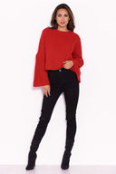 Red Flare Sleeve Knitted Jumper