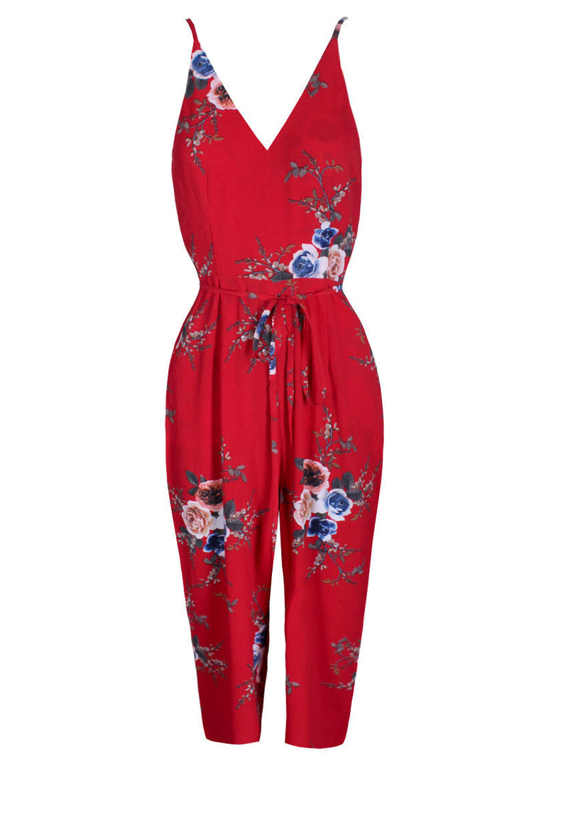 Red Floral Culotte Jumpsuit