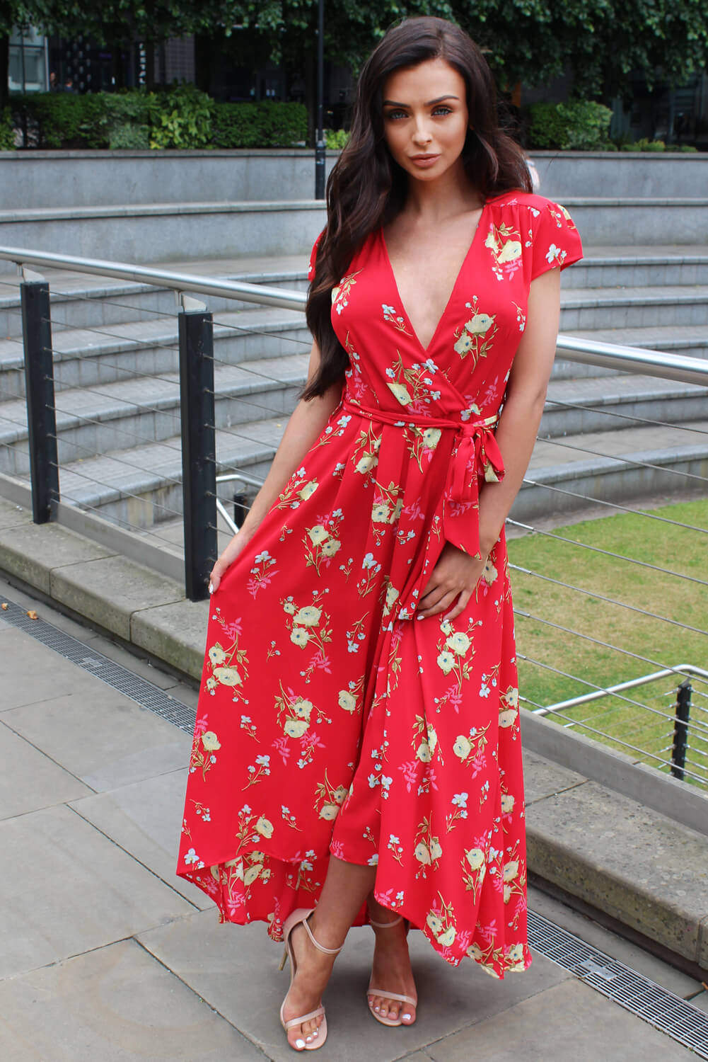 Red floral maxi wrap dress Clearance