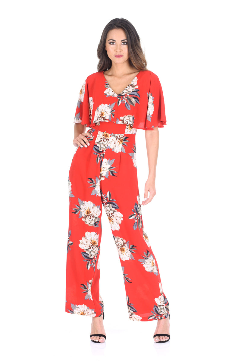 Red Floral Print Jumpsuit