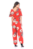 Red Floral Print Jumpsuit